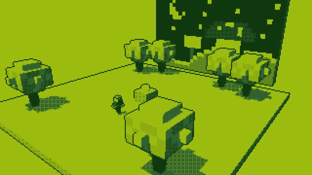 The same plaza as a four colour Game Boy picture